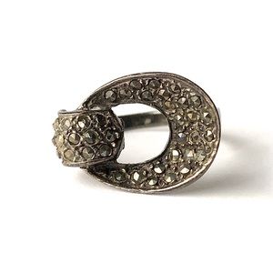 Vintage Marsala Marcasite Ring 925 Sterling Silver